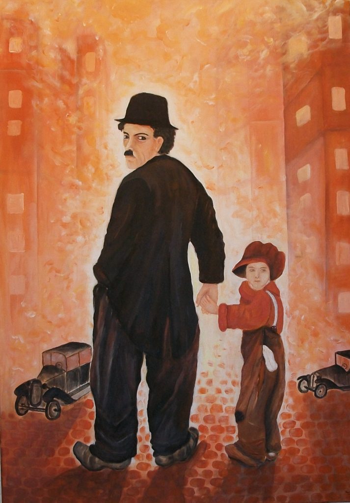 Charlie Chaplin mit Kind, Bild Nr. 75 in Acryl 70x100