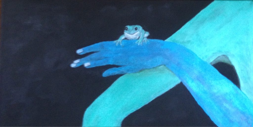 Frosch in Erwartungshaltung in Acryl 30x70, Bild Nr. 169