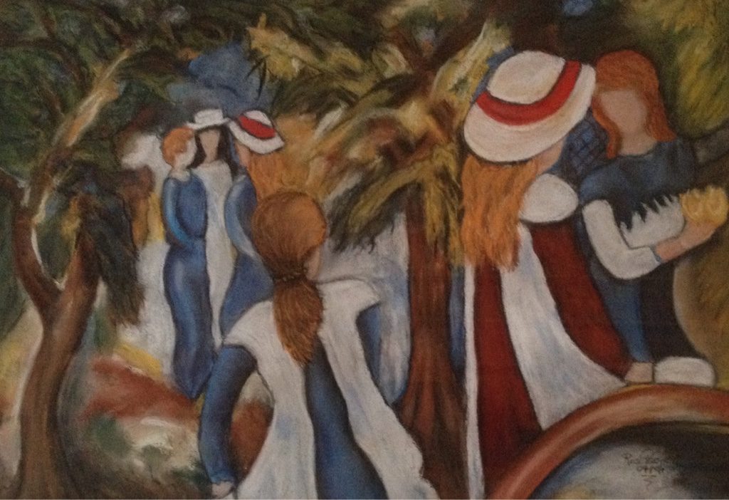 Mädchentreffen, Bild Nr. 4 nach August Macke in Pastellkreide 50x70